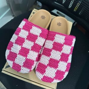 Bolinas Pink Checkered Crochet Slippers